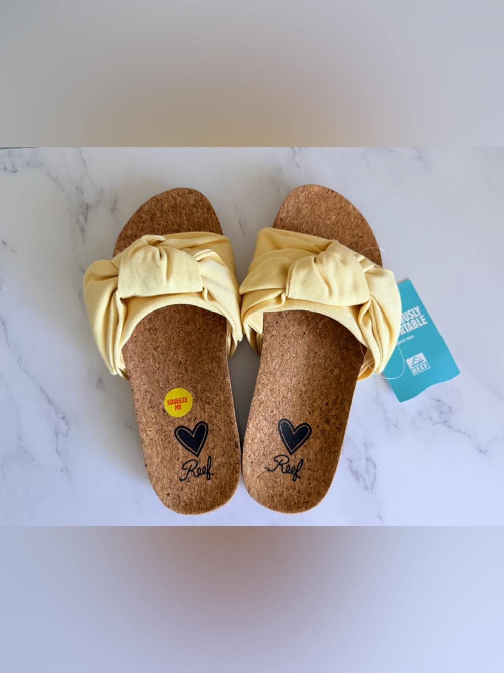NWT Reef Women's Pale Yellow Knot Cork Slide Sandals